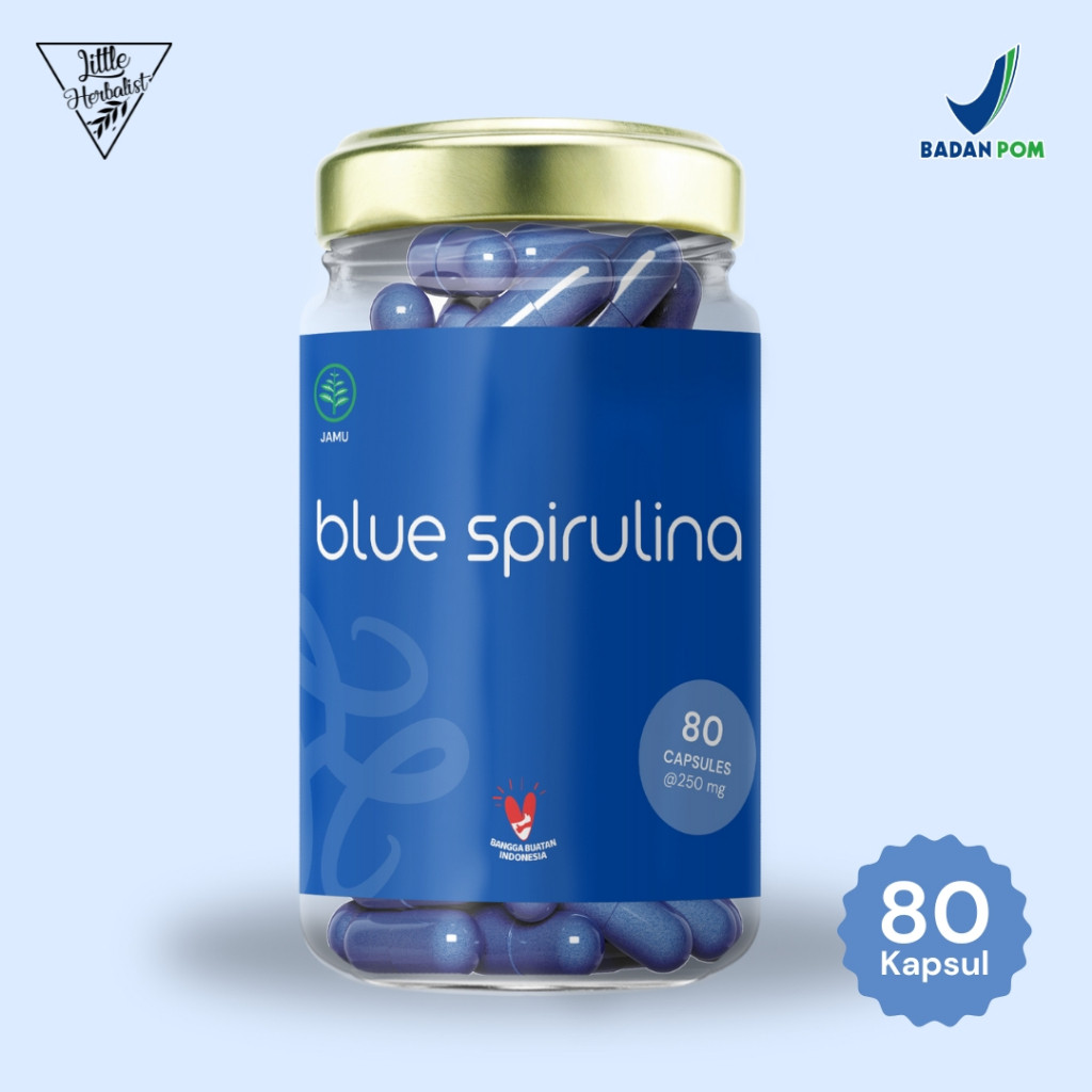 

Blue Spirulina - Isi 80 Kapsul BPOM, Halal & Organik - Phycocyanin kapsul - Botol Kaca Eco-friendly - Spirulina Biru kapsul