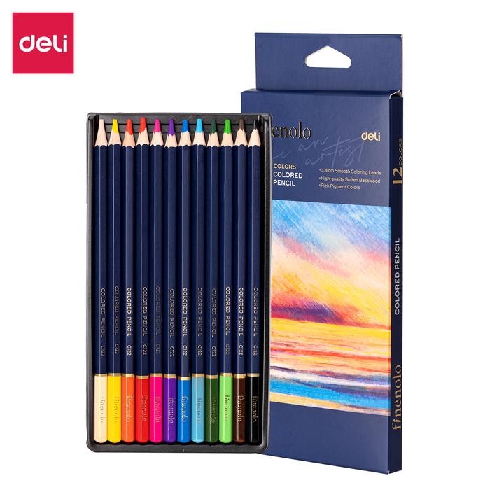 

TERLARIS! Deli Finenolo Pensil Warna Premium / Colored Pencil 3.8mm Lead Warna Sangat Terang EC131 Kayu Stationery - 12 warna