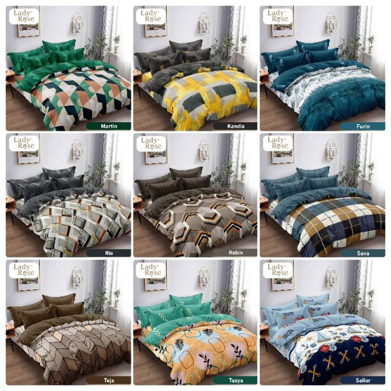 Bedcover set 160x200 Lady Rose Fitted Tinggi 30 cm / Satu set Bed Cover Queen Ladyrose 160×200