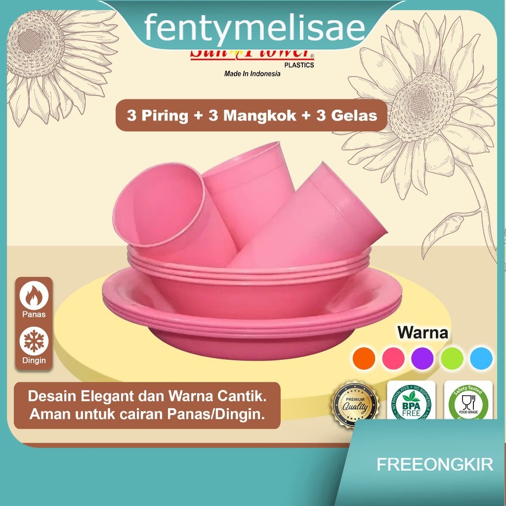 fentymelisae ( 3 SET ) 1 Paket piring mangkok gelas Cantik / 1 set perlengkapan Makan / 1 Set Paket 