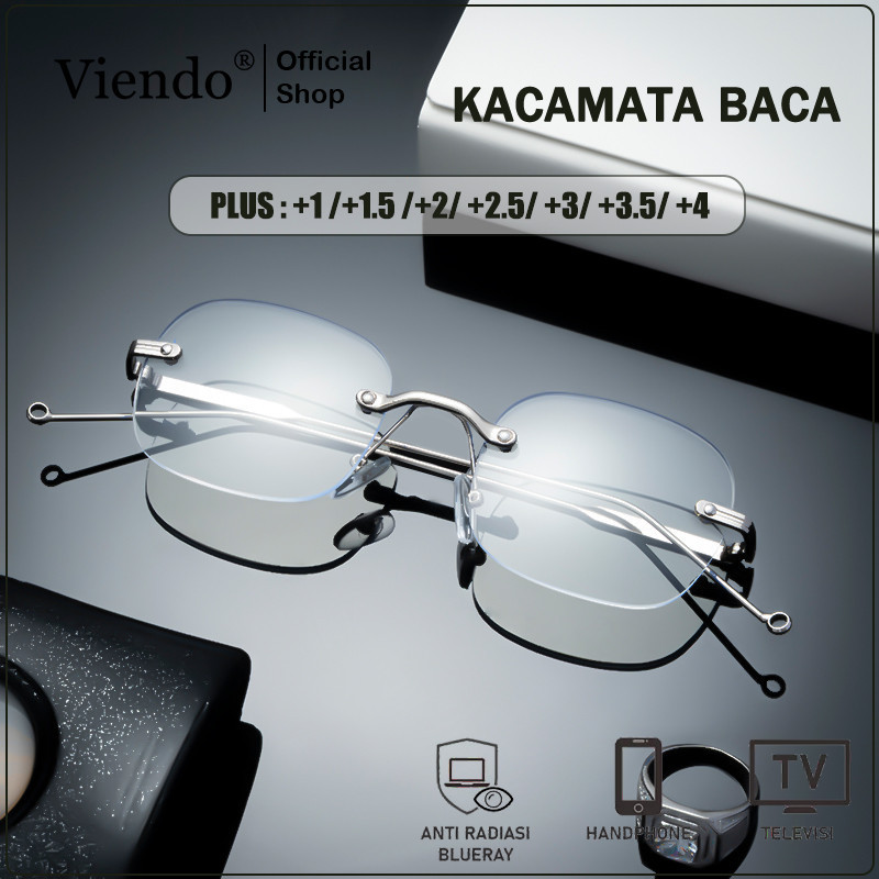 Viendo Kacamata Baca Plus Wanita Pria Anti Radiasi Blueray Rimless Kaca Mata Optik 231