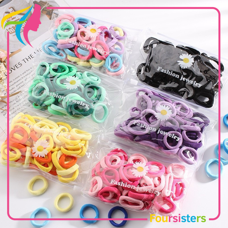 [FS GROSIR] FREE POUCH 50pcs Ikat Rambut Donat Towel Ring Kuncir Rambut Donat Besar Warna Warni