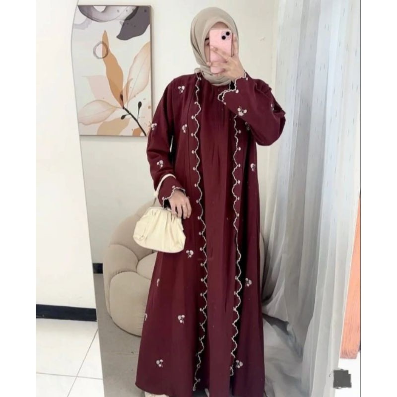 PARXETSHOP  Aurora Abaya Ceruty Babydoll Full Puring Abaya Murah Gamis Pesta Gamis Murah Gamis Elega
