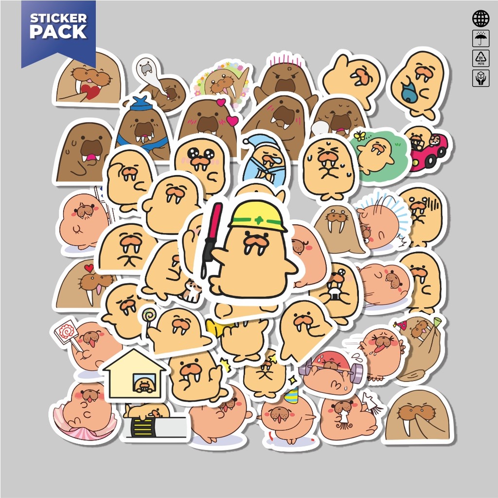 

[100PCS]Stiker Pack Hewan Walrus Aesthetic Vinyl Anti Air Dekorasi Sticker Laptop Buku Journal Koper Helm Casing HP Gitar Helm Skateboard