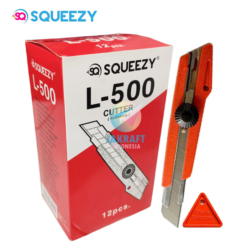 

(12 Pcs) GROSIR Cutter Besar SQUEEZY L-500 Mirip Joyko + Pemotong Pisau Blade Snapper | PACK