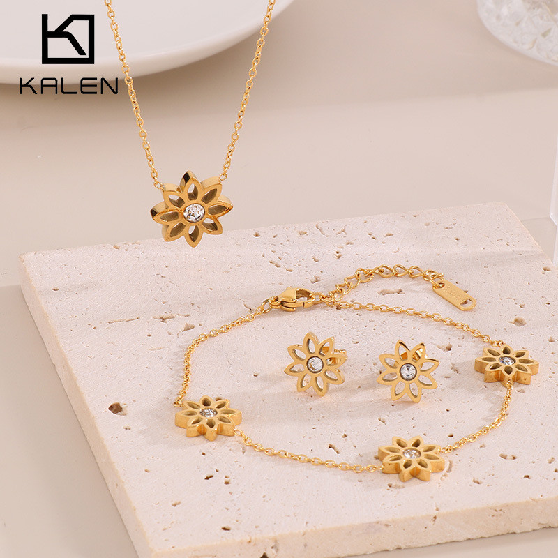 Anting-anting, perhiasan Eropa dan Amerika cermin silang, kalung baja titanium daisy kecil yang modi