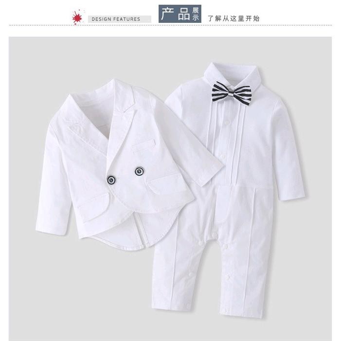Tuxedo Putih Baju Baptis Bayi dan Anak Romper Bayi Import Baby Katun White - 6-12 bulan