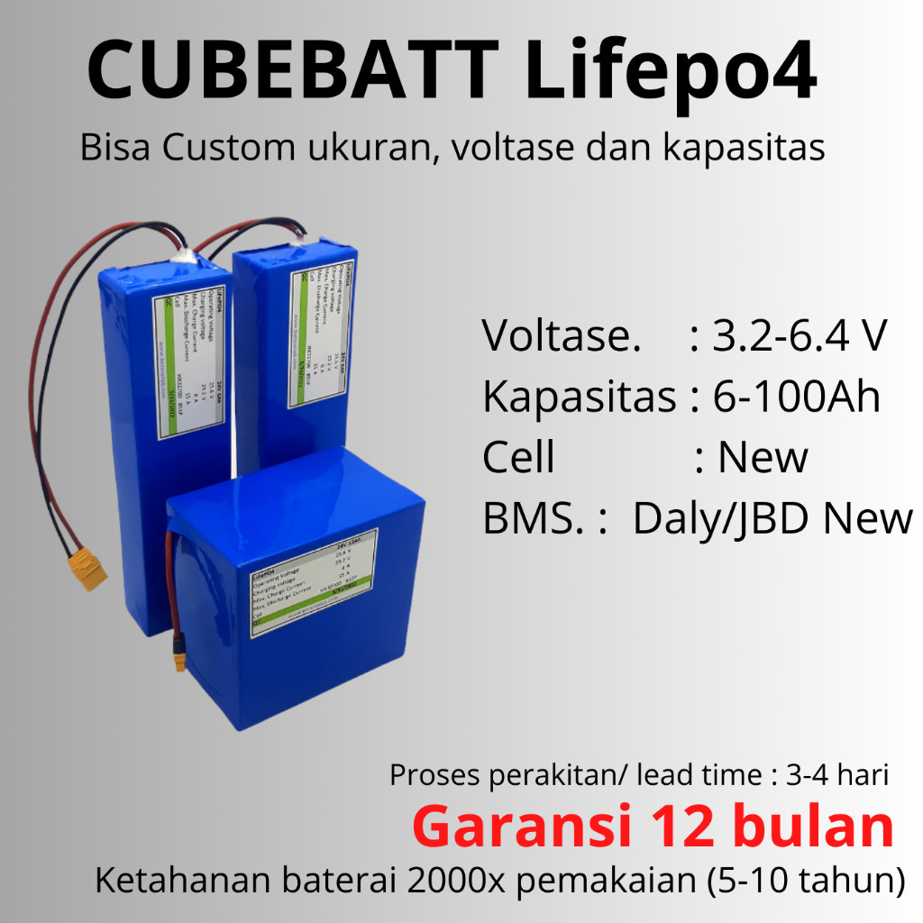 Baterai PJU 3.2v 6.4V TWO IN ONE 2 in 1, ALL IN ONE PJU 6-100ahCO