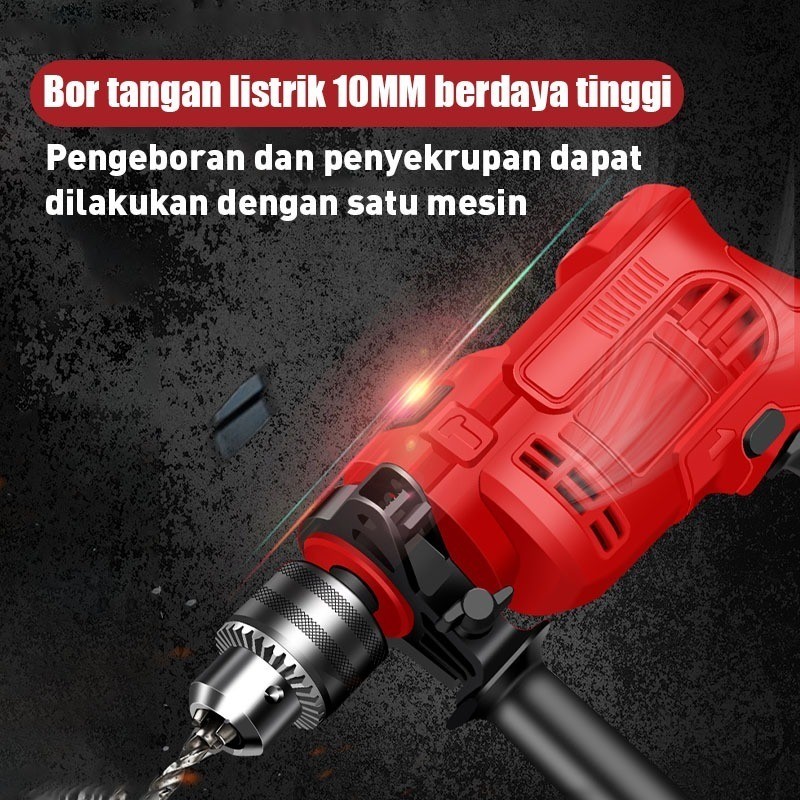 KAMEJING Mesin Bor Listrik 10mm Bolak Balik Electric Drill Bor Beton Kayu Besi Tembok Bor Listrik Im