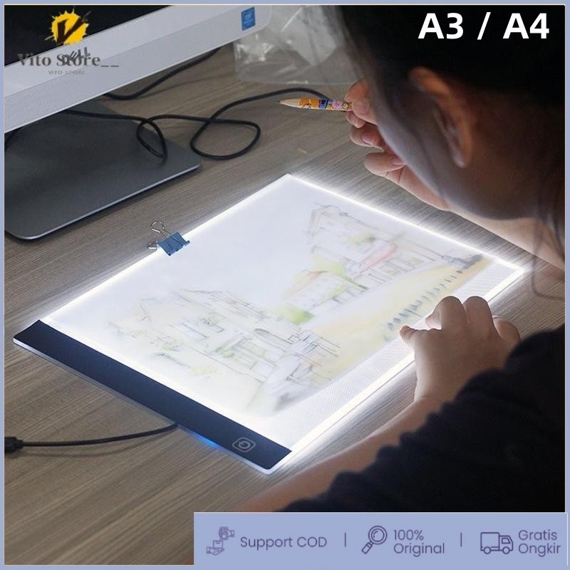 

（COD）A3/A4/A5 LED Drawing Tracing Board Stensil Board Papan Jiplak Gambar LED Anak & Dewasa Copy Board Papan LED Light Pad Ultra Slim