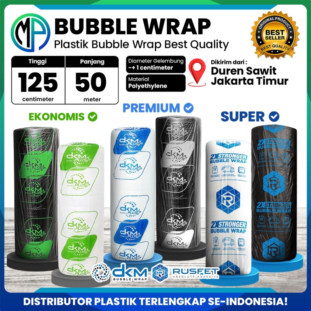

KAYDEN STORE Plastik Pembungkus Packing Bubble Wrap Roll DKM 125cm x 50m /Bening dan Hitam Merek DKMPlus Rusfet