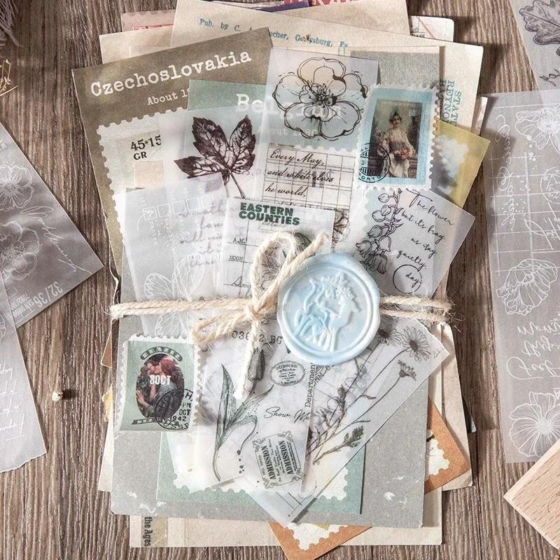 

30Sheets Per Pack sticker Scrapbooking Vintage transparent Sulfuric Acid Paper Material Book decorative Plant Writing Handbook