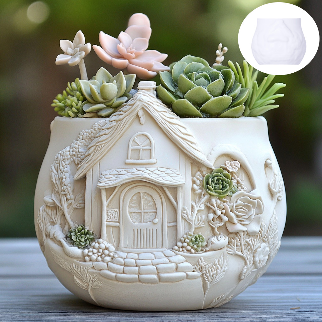 

Witch Magic House Relief Pumpkin Succulent Plant Flower Pot Resin Mold House Relief Storage Box Castle Candle Cup Gypsum Molds