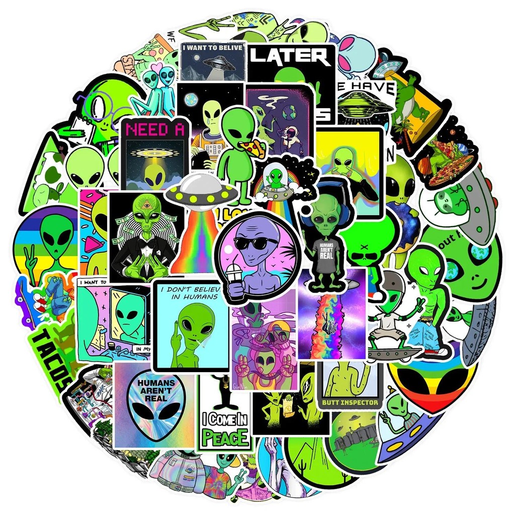 

10/25/50pcs Cartoon Alien Graffiti Stickers for DIY Luggage Suitcase Notebook Guitar Laptop Phone Stationery Water Bottle