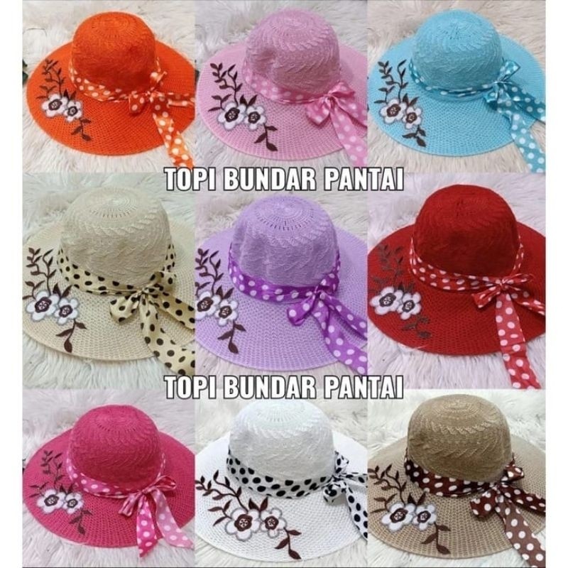 Topi Pantai Wanita Motif Bunga Import Kekinian/TOPI PANTAI WANITA DEWASA