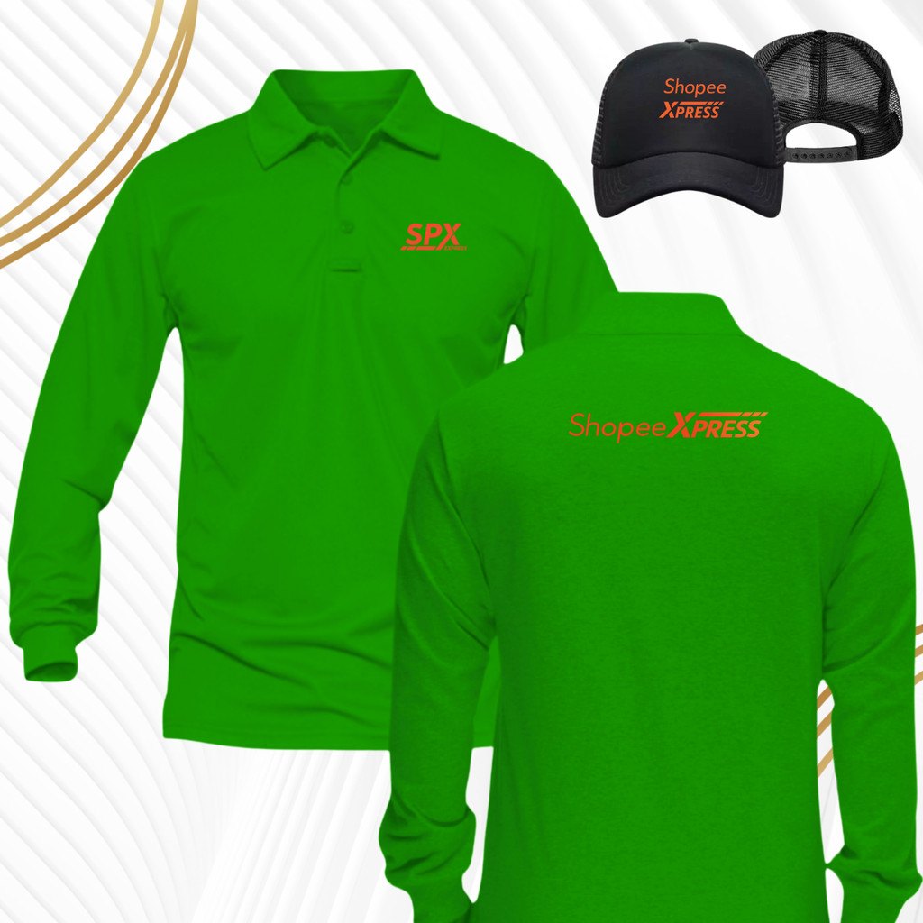 BONUS TOPI_ Baju Kaos Poloshirt Lengan Panjang Custom SABLON Logo SHOPEE EXPRESS - SPX FREE NAMA