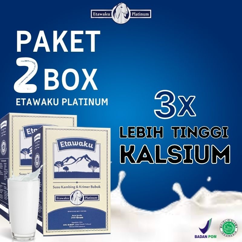 

Etawaku Platinum Paket 2 Box - Susu Kambing Etawa Bubuk Murni Rendah Gula Menjaga Kesehatan & Kepadatan Tulang Cegah Osteoporosis Gangguan Pernafasan Asma Batuk