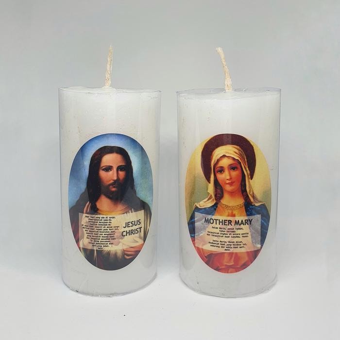 Lilin Doa Katolik Gambar Bunda Maria dan Tuhan Yesus 1 pasang