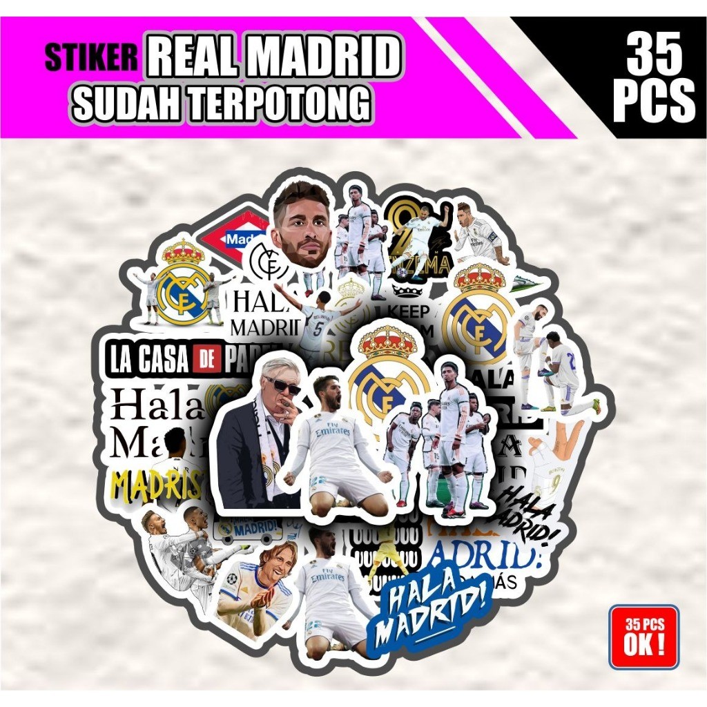 

Stiker Pack Real Madrid Isi 35Pcs SUDAH Terpotong Tinggal Tempel Decorasi Helm Hp Laptop Notebook