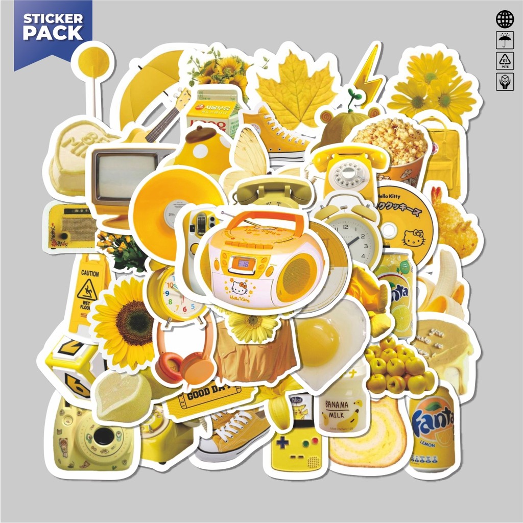 

[100PCS]Stiker Pack Stiker INS Style Yellow Aesthetic Vinyl Anti Air Dekorasi Sticker Laptop Buku Journal Koper Helm Casing HP Gitar Helm Skateboard