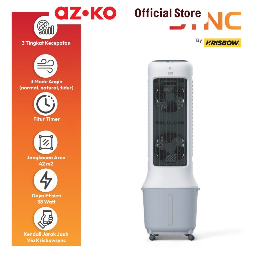 AZKO Krisbow Sync 10 ltr Smart Air Cooler 1300Cmh - Putih Kipas Angin Pendingin Ruangan Evaporatif P