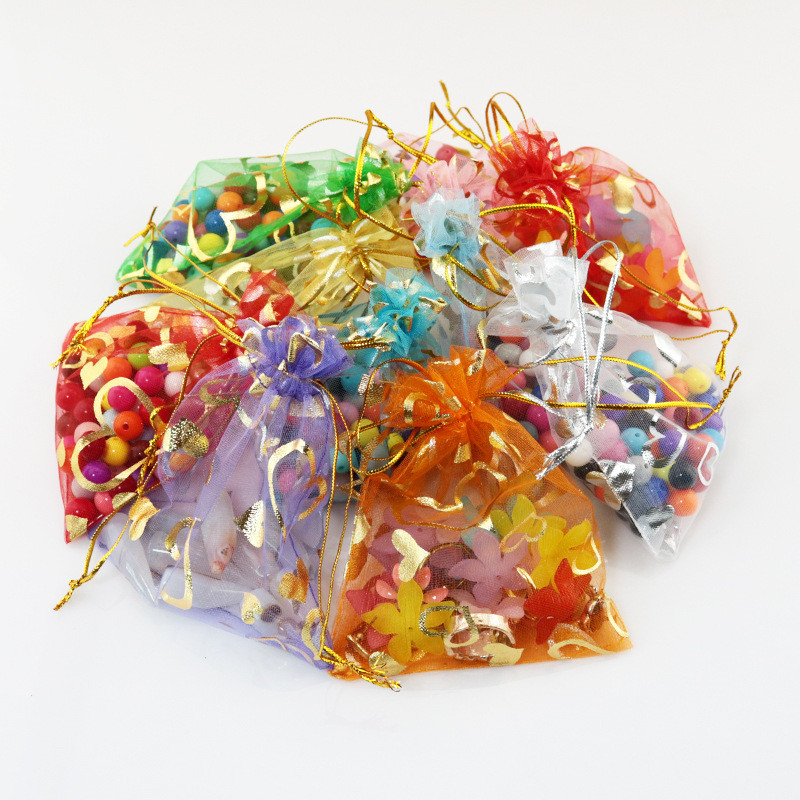 

100pcs/lot Love heart Organza Bag Wedding Voile Gift Bag Jewelry Packing Drawstring Pouch Decoration Storage Bag