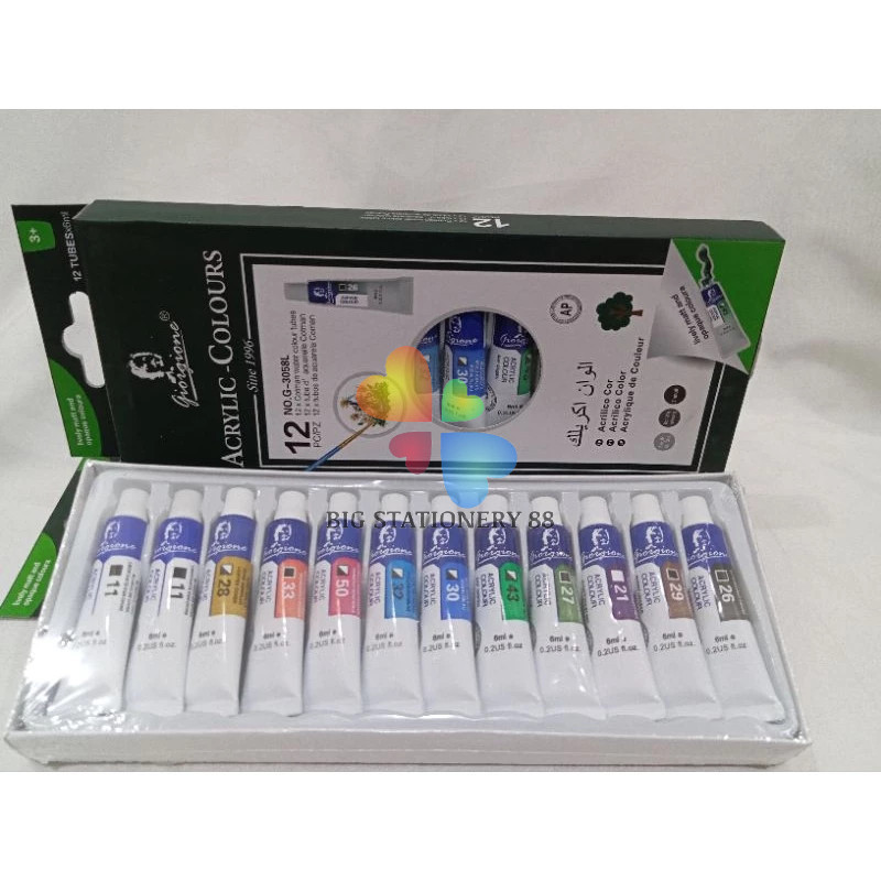 

Cat Lukis Akrilik Set Isi 12 Warna 6Ml / Acrylic Colours Oil Colours 12 Warna