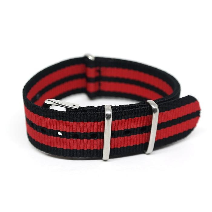 Tali Jam Tangan - Nato Nylon Strap - 22mm Black Red 5 stripes