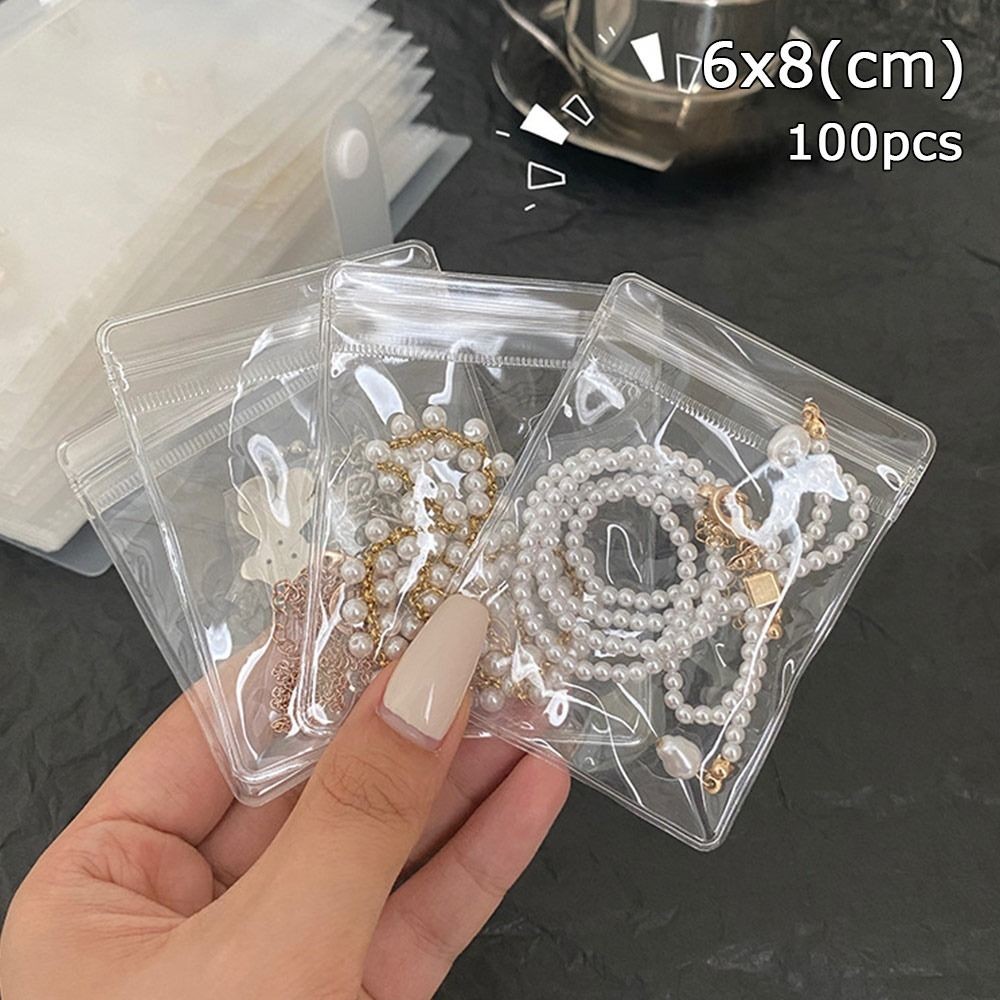100pcs Dustproof PVC Self Sealing Plastic Jewelry Zip Lock Bags Reclosable Thick Transparent Ziplock