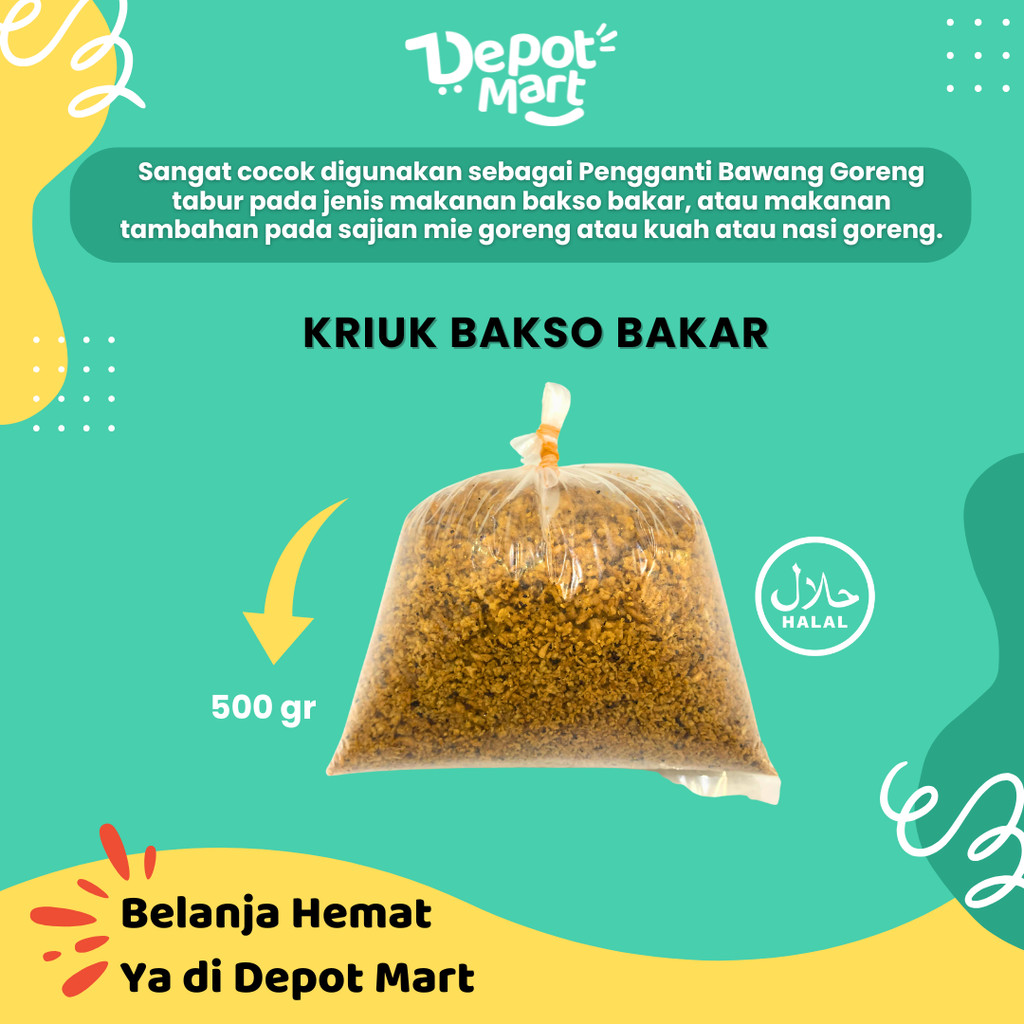 

Kriuk Bakso Bakar 500 Gr, Kriuk Kacang Telur Pengganti Bawang Goreng Tabur Depot Mart
