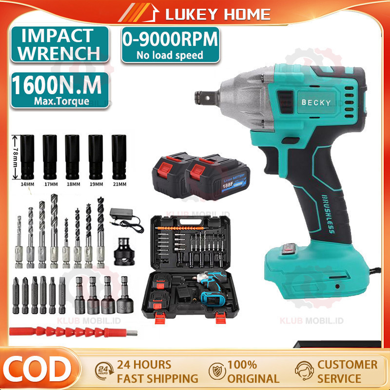 BECKY Brushless Impact Tool high torsi Brushless impact Baterai 188V 2 Baterai  pembuka baut mobil i