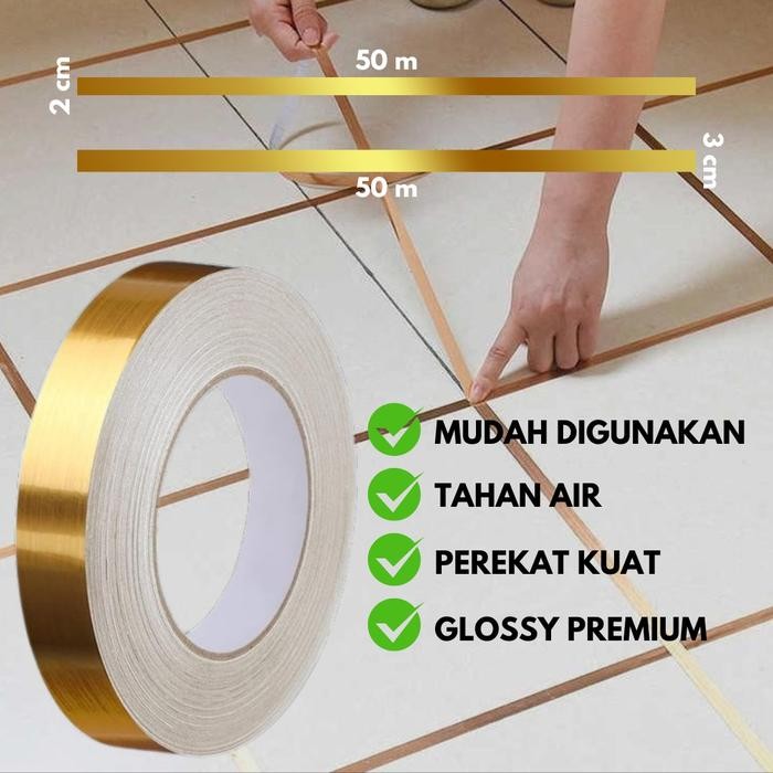 List gold sticker 50M/Roll Gulungan Sticker Dekorasi Lantai Strip/ Gulungan Stiker Pembatas Keramik 