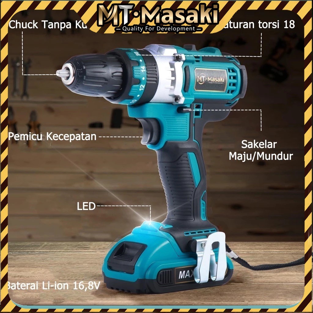 MTMASAKI Mesin Bor Baterai Cordless Brushed – Kuat, Tahan Lama, & Serbaguna