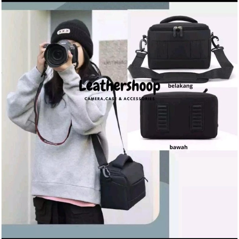Tas Selempang Kanvas Hitam/Putih Untuk KameraCO