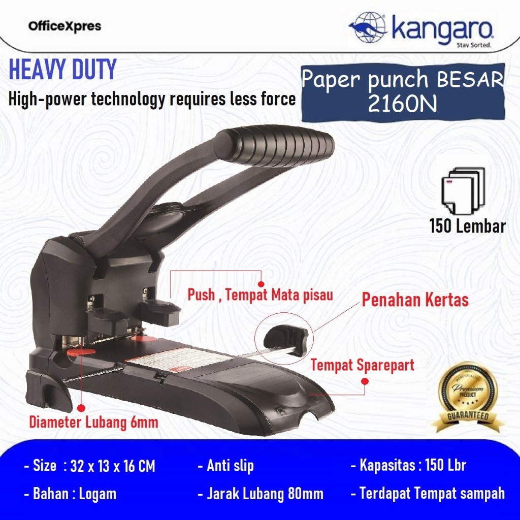 

Pembolong Kertas / Pelubang Kertas 2 Lobang Kangaro 2160N Heavy Duty