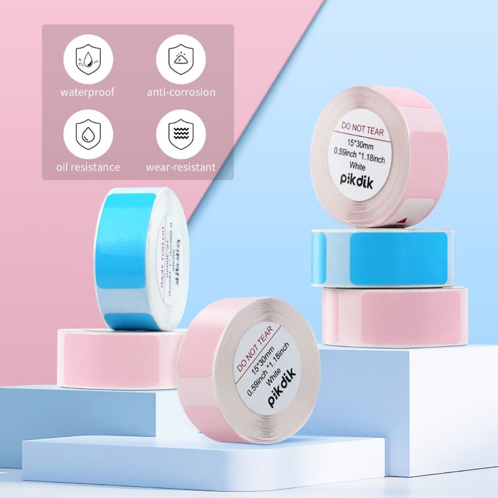 

AiYin Sticker Thermal Paper 15mm x 30mm 3/8" x 1 1/2" 170pcs/roll - Black On Pink Blue White Self Adhsive Tape for AiYin D11 - Sticker Thermal Paper Untuk Aiyin D11 - Kertas Sticker Label Ukuran Mini