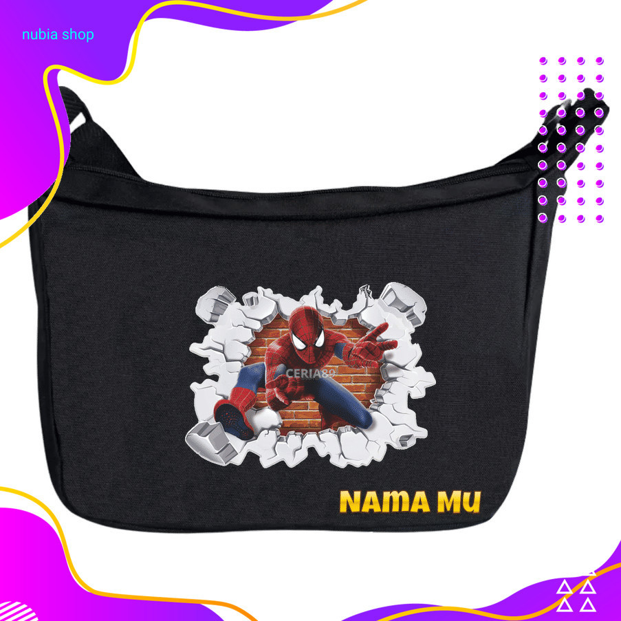 nubia Tas Selempang Anak Spiderman – Sling Bag Superhero Marvel Lucu & Keren, Motif Spidey & Logo Sp