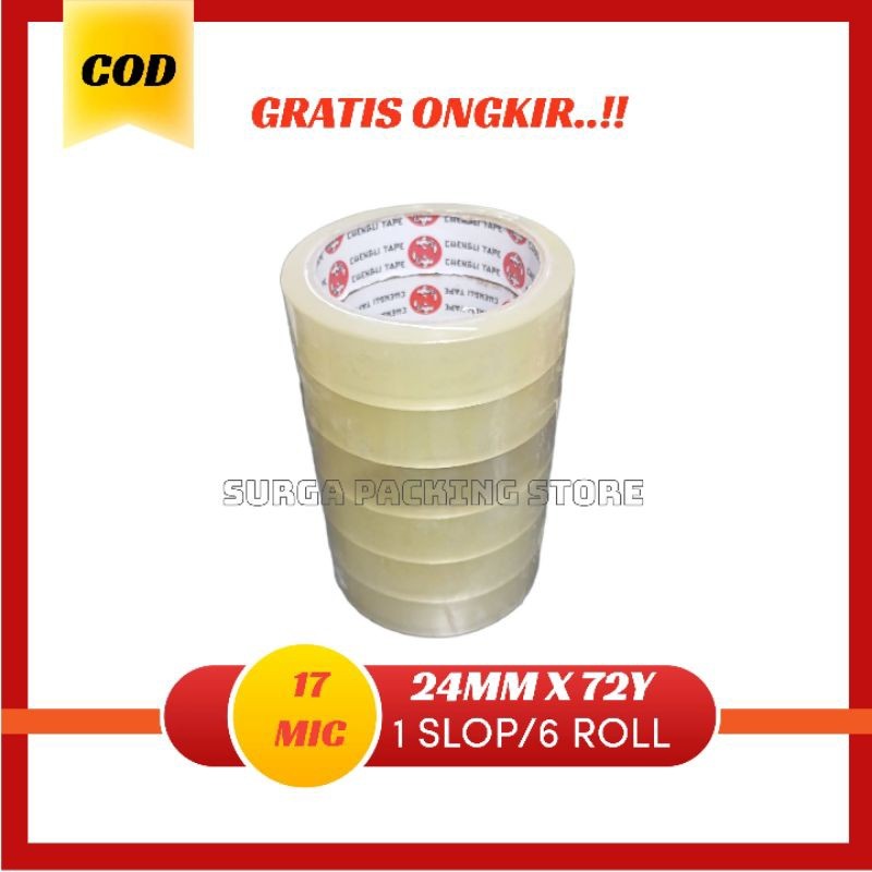 

Lakban 24mm bening 1 slop isi 6 | Lakban bening 24mm | Solasi Bening
