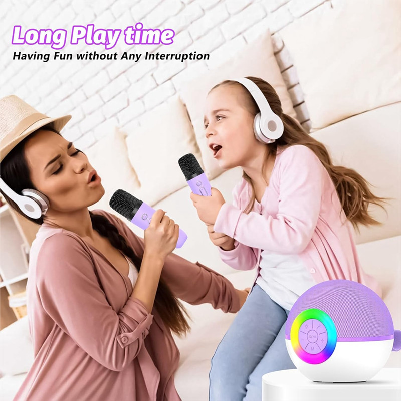 Mini Karaoke Machine With 2 Mic, Portable Bluetooth Microphone Song Toys With LED Light,Chritmas Bir