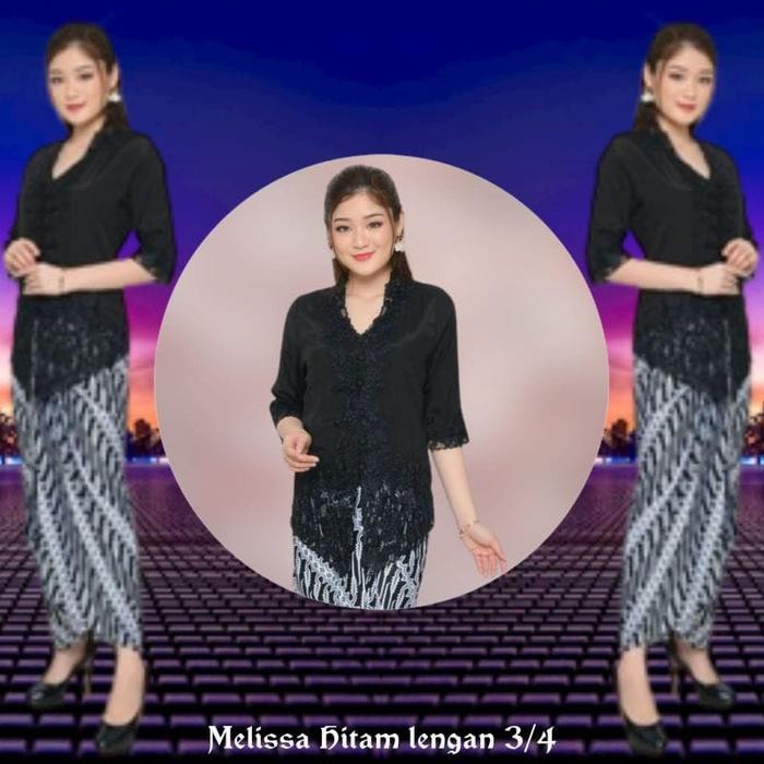 Kebaya encim modern kebaya Wanita/kebaya Elegan Dress Kancing Katun Pesta - hitam, M