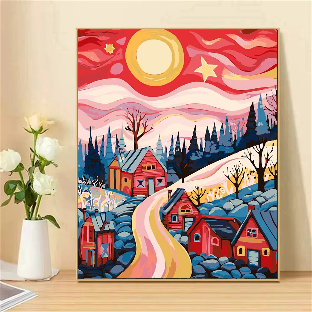 

MINISO DIY Oil Painting By Numbers Forest Courtyard Wall Decor Gifts Frameelss