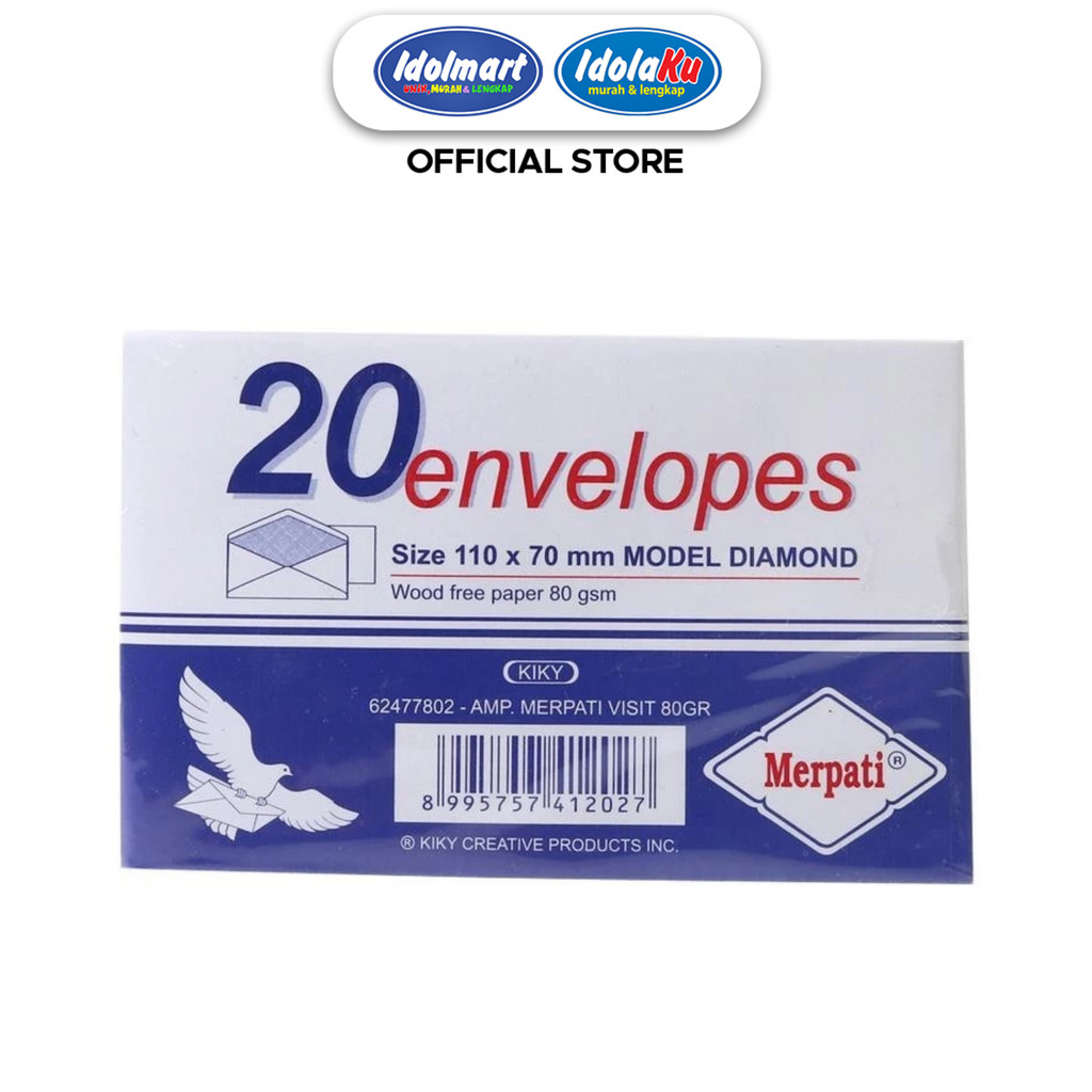 

IDOLMART Amplop Merpati Visit 80gr Kiky Model Diamond 110x70mm Isi 20 pcs per Pack