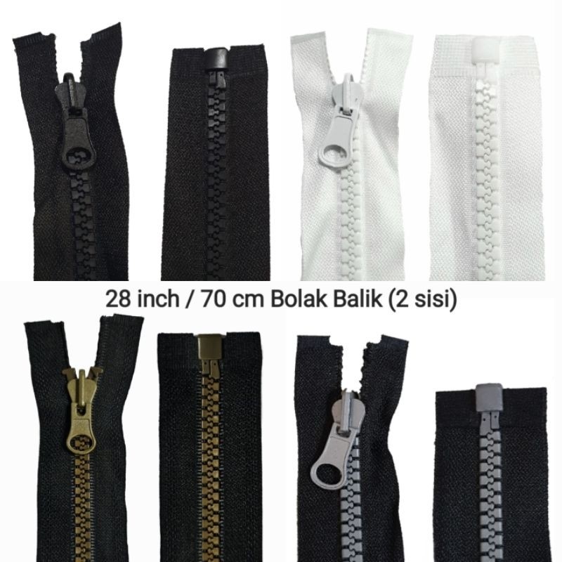AUPSHOP Resleting Jaket Gigi Vislon 28 inch/70 cm @5 Lusin Zipper Ritsleting Gigi Besar Kasar Buaya 