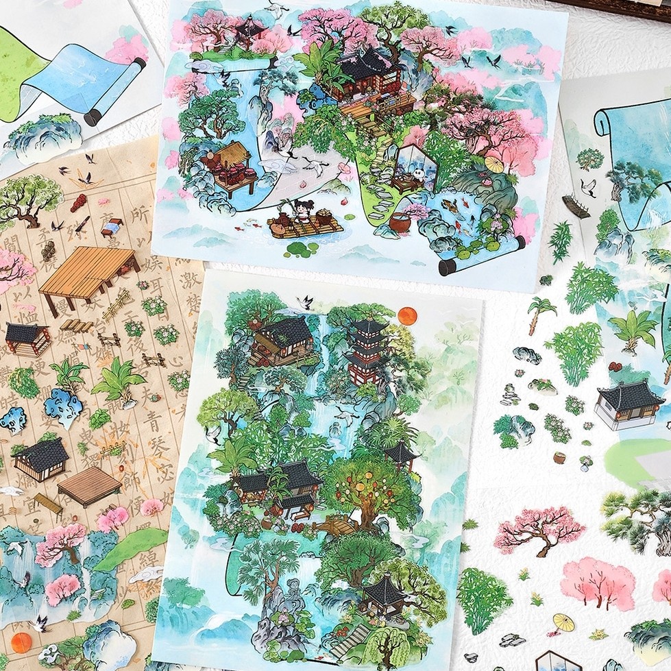 

Sticker Landscape 3D BESAR BIG SIZE 30CM!! NEW design ! China Scenery Waterfall Fantasy Decorative Sticker Korea Viral Kim magic academy garden gym pink resto Creative Mainan Anak Unik