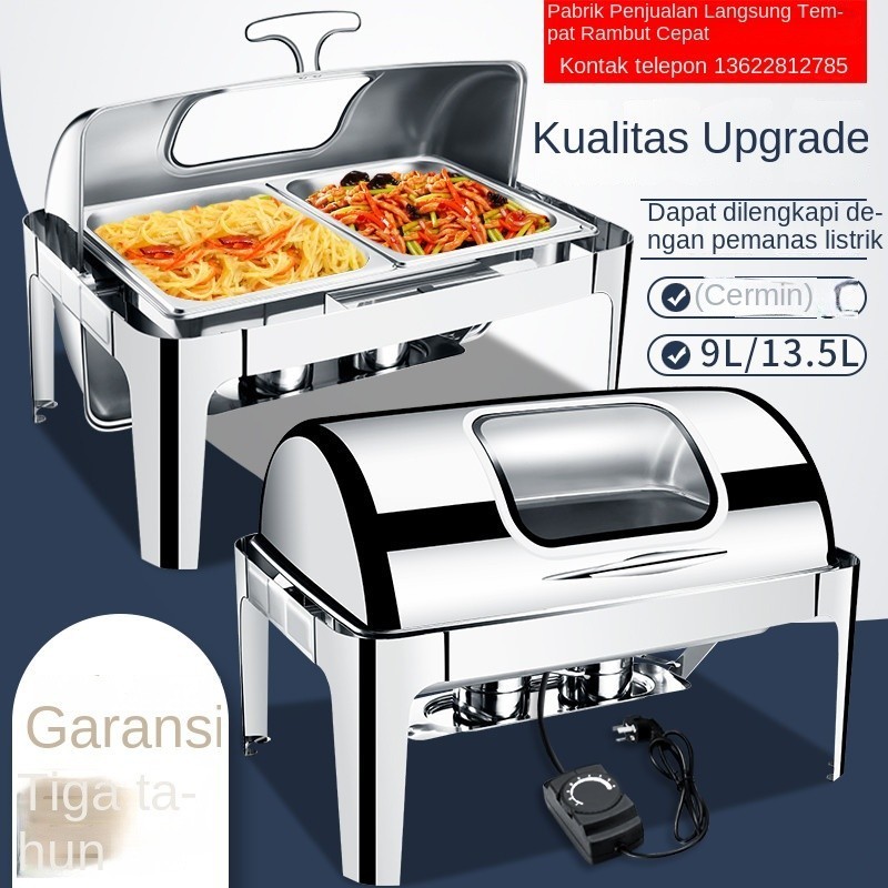 King stainless - Chafing Dish/Roll Top Segi Oval Kaca Stainless Steel
