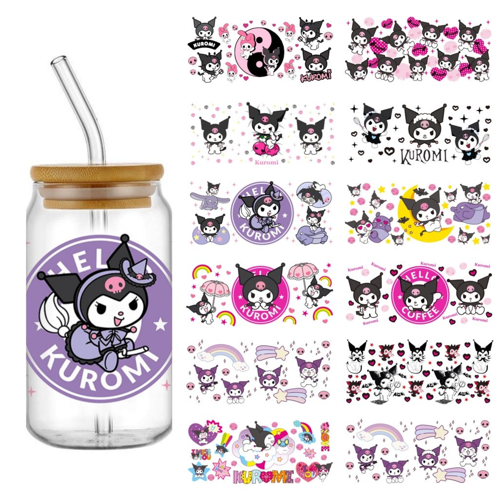 

Miniso Cartoon Kuromi Pattern UV DTF Transfer Sticker Waterproof Transfers Decals For 16oz Glass Cup Wrap sticker