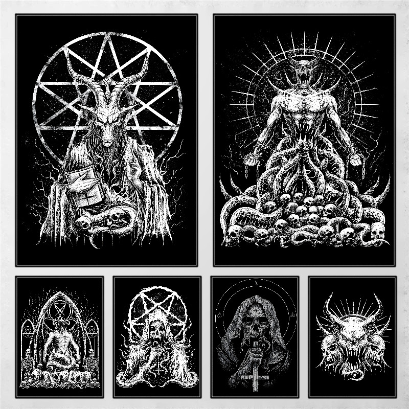 1PC Gothic Style Satanic Poster Self-adhesive Art Waterproof Paper Sticker Coffee House Bar Room Wal