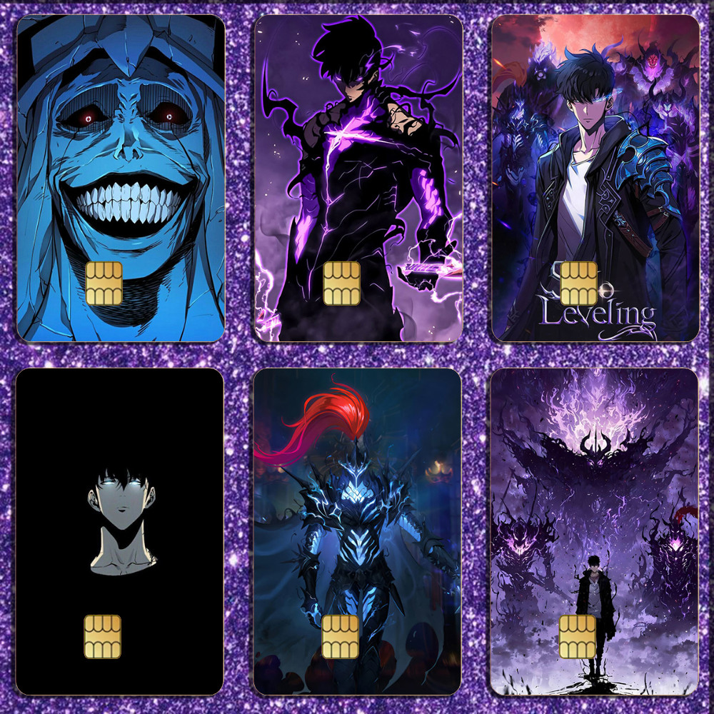 

Anime Solo L-Leveling Stickers For Debit Bank Credit Cards Metro Bus Pass Sticker Decoration Cover 4PCS Card Skin