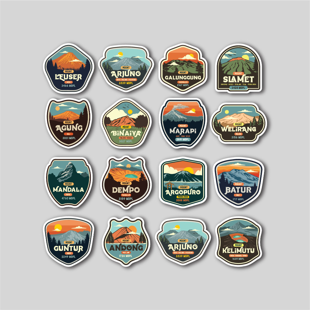 

Sticker Pack Indonesia Mountain 2 | Sticker Gunung Indonesia | Sticker Tumbler | Stiker Laptop Koper Helm