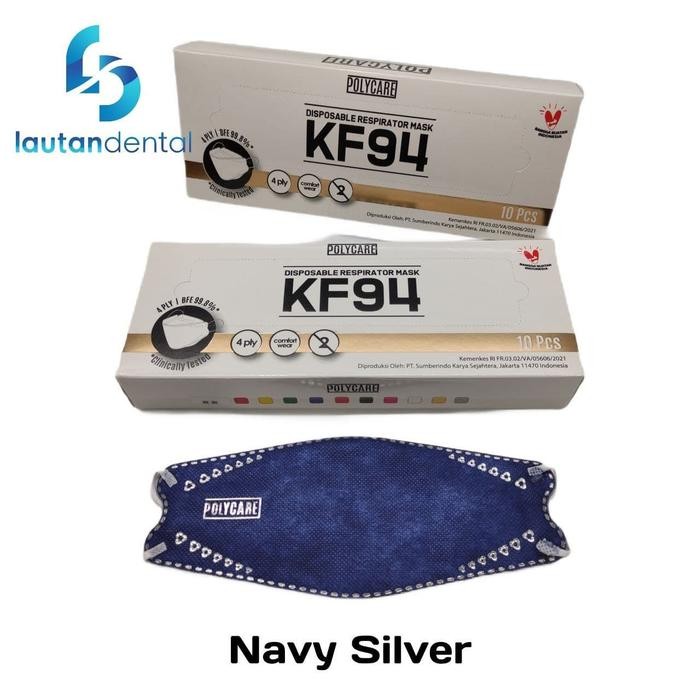 Masker Polycare KF94 Silver Emboss Edition - Navy Silver